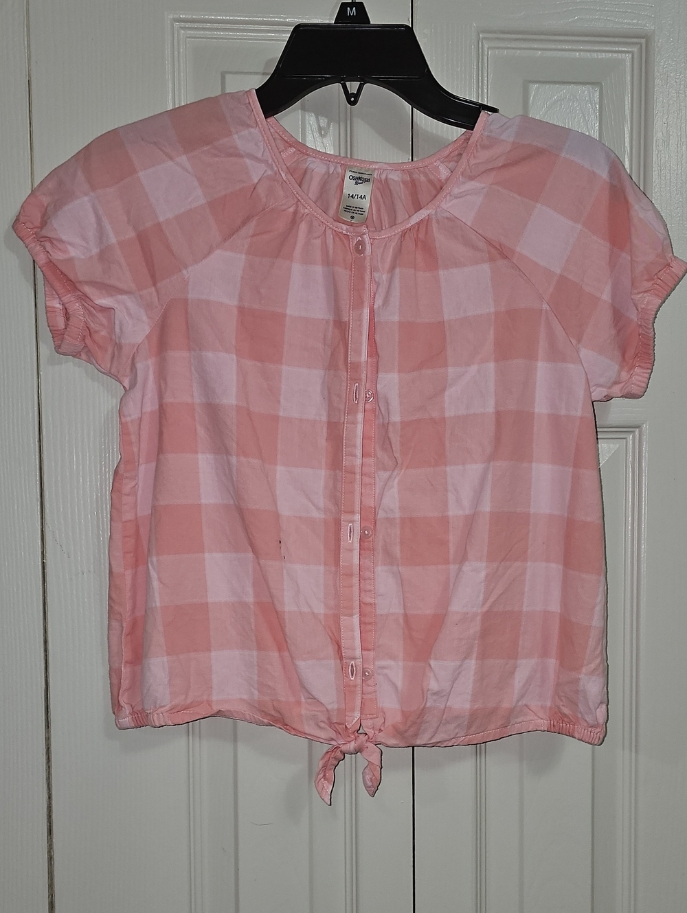 Carter's Pink and White Gingham Tie-Front Button Top